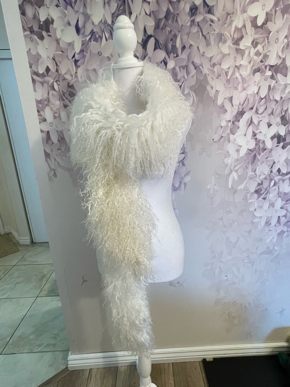 Fur Forever 100% Sheepskin Long White Fur Scarf 70inch